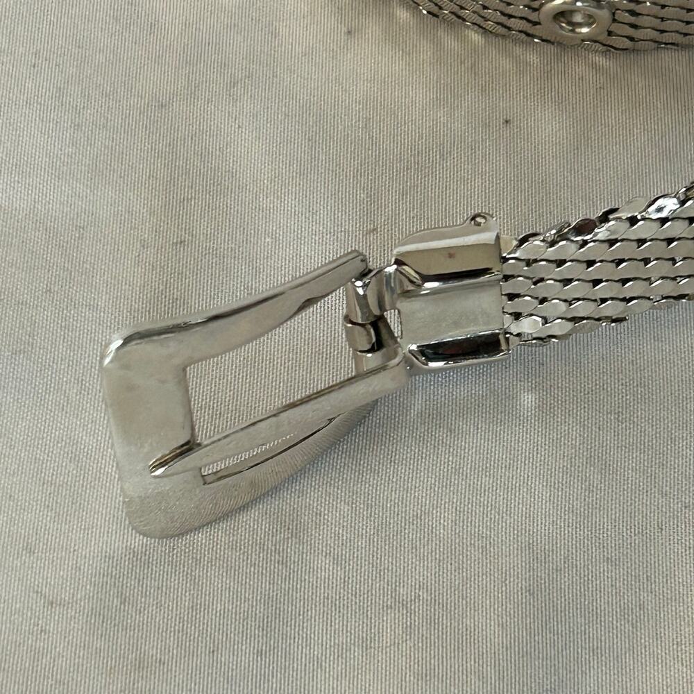 Silver Metal Mesh Belt Adjustable Grommet Buckle Y2K Disco 29” - Picture 2 of 9